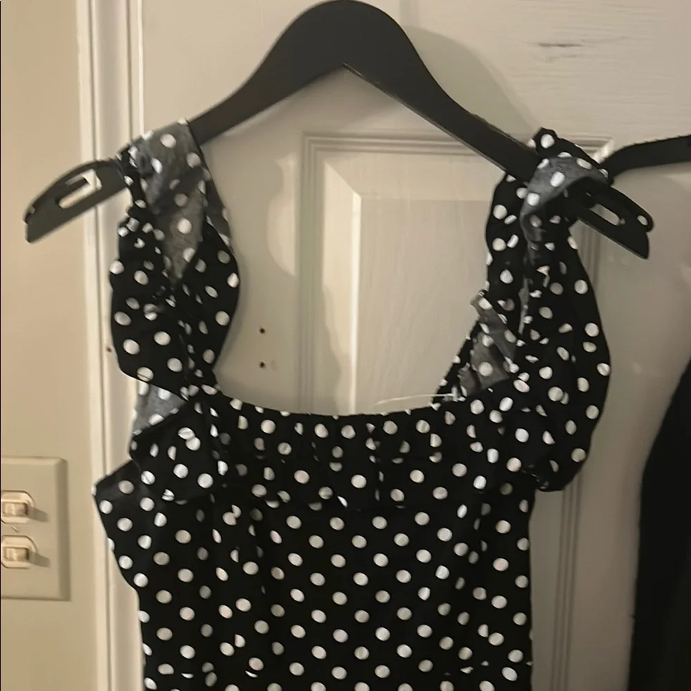 Kate Spade Dot Dot Dot Ruffle Midi Dress, Size Small, Black and White